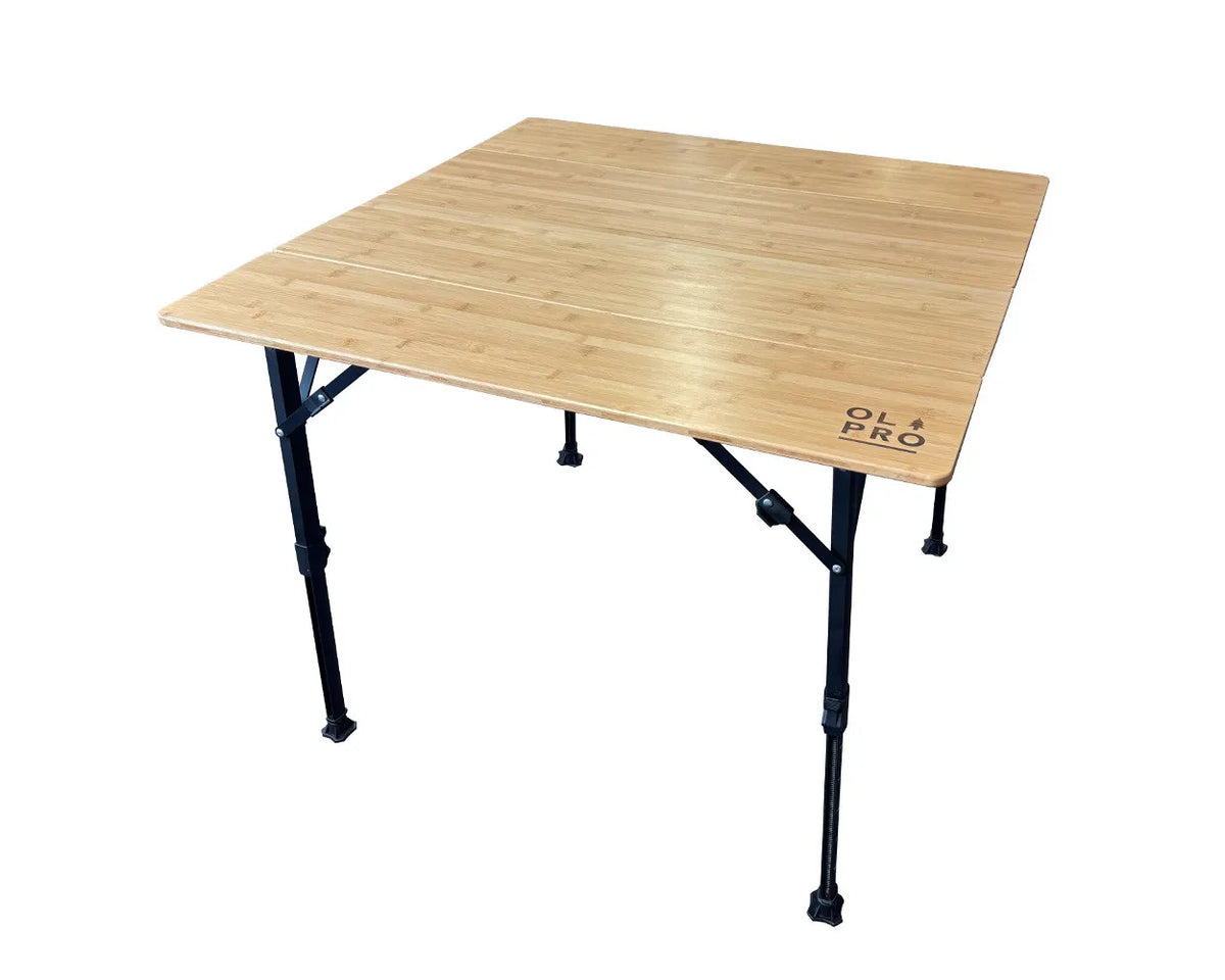 OLPRO Bamboo Camping Table Large 90cm (L) x 90cm (W) x 43–70cm (H)-Out & About Live