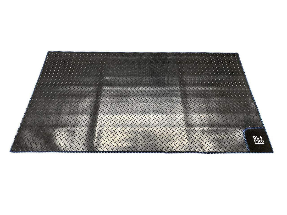 Awning Tunnel Mat 1500mm x 800mm Black Rubber with Blue Edge Trim- Out & About Live