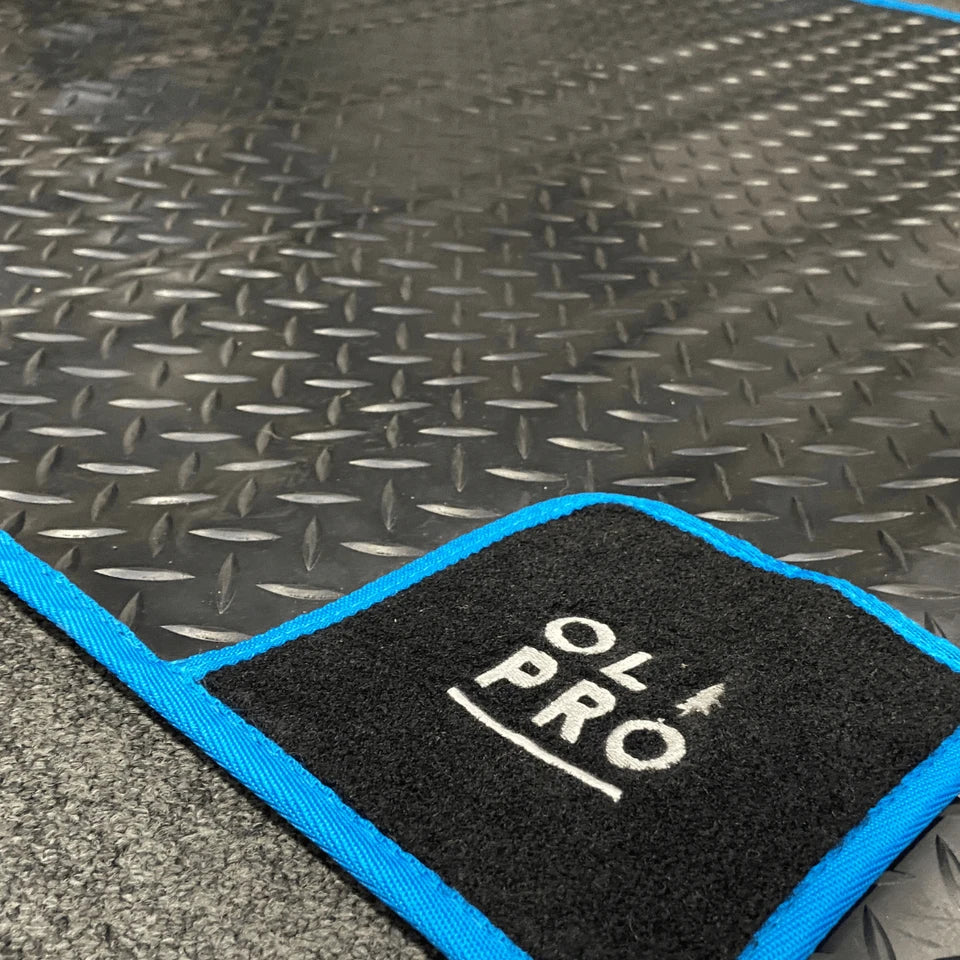 Awning Tunnel Mat 1500mm x 800mm Black Rubber with Blue Edge Trim- Out & About Live