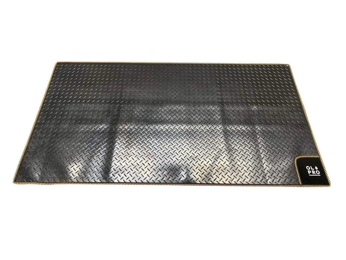 OLPRO Awning Tunnel Mat 1500mm x 800mm Black Rubber with Orange Edge Trim