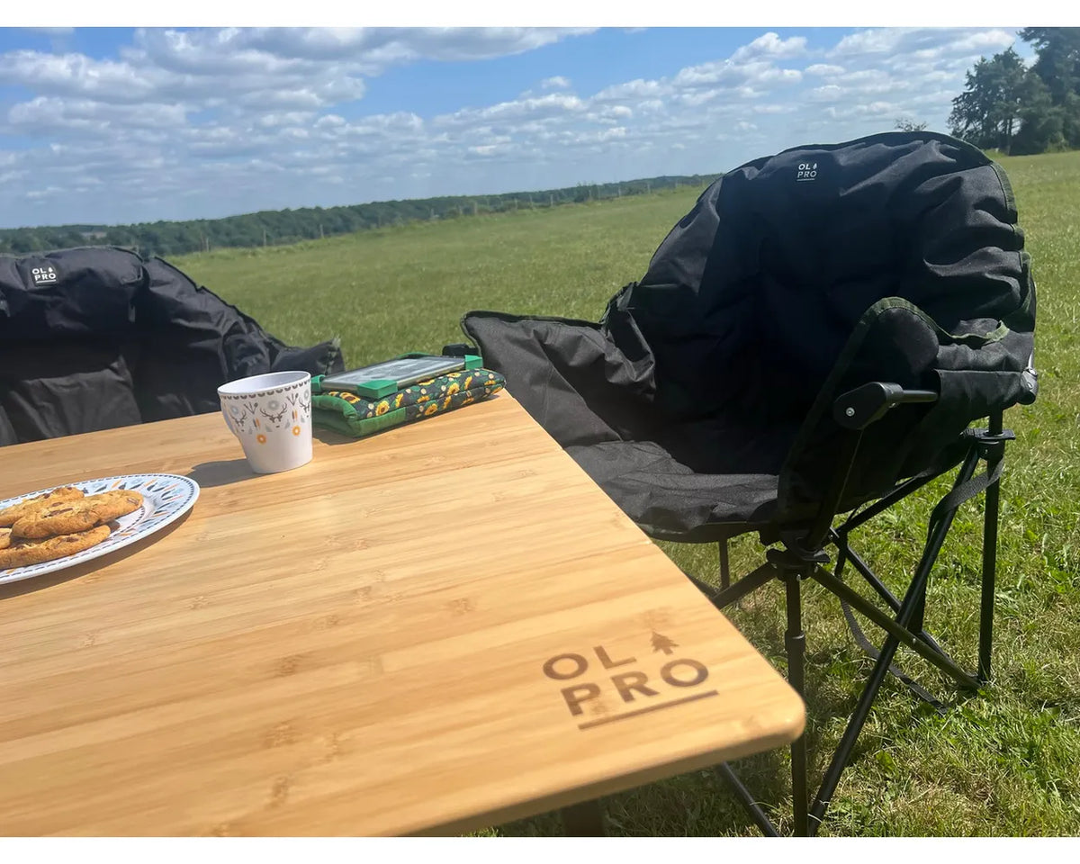 OLPRO Bamboo Camping Table Large 90cm (L) x 90cm (W) x 43–70cm (H)-Out & About Live
