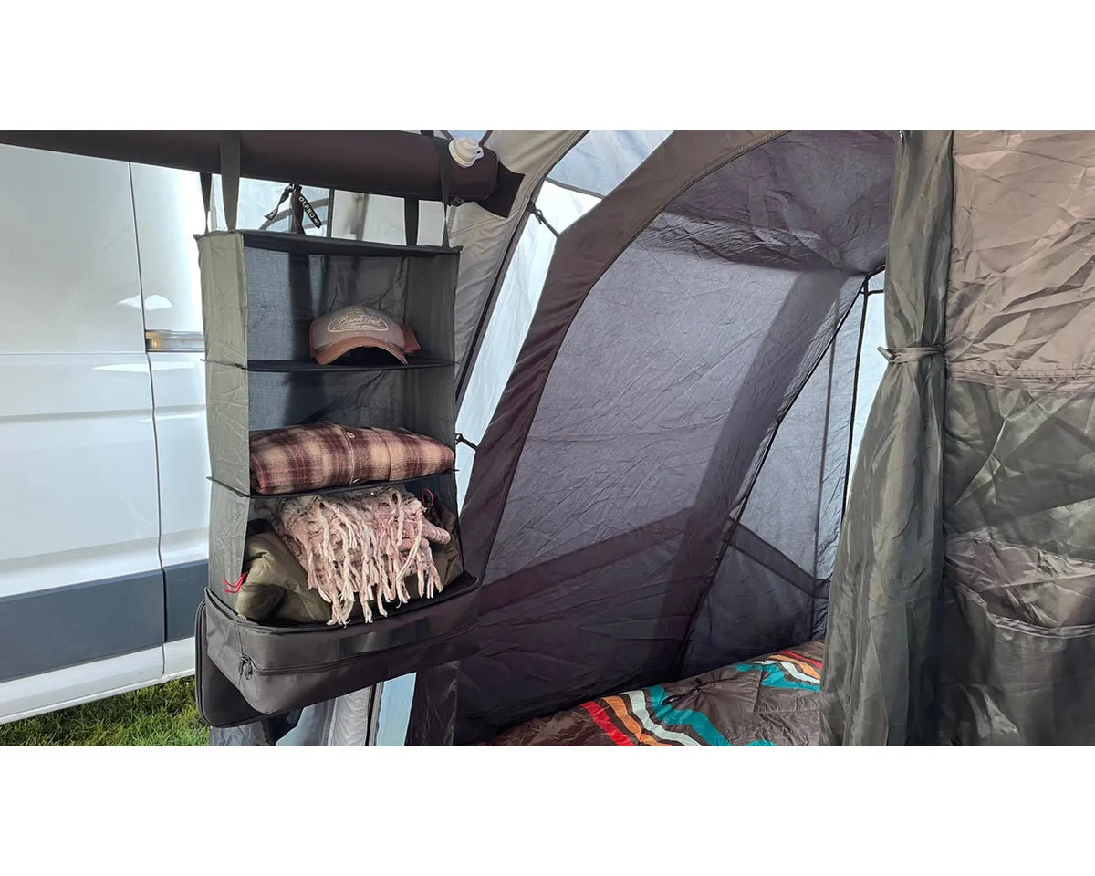 OLPRO Camping Organiser with Shelves and Storage Bag- Out & About Live