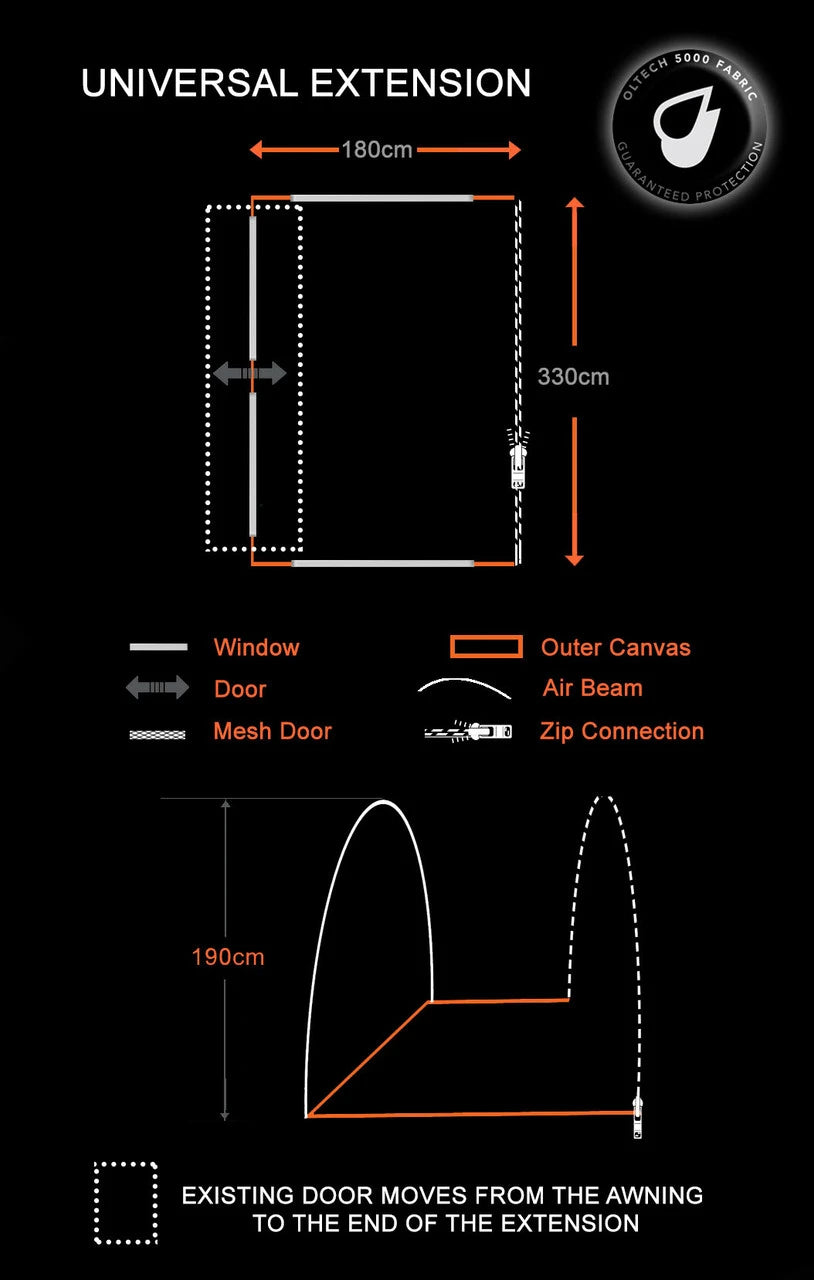 OLPRO Cocoon Breeze® Campervan Awning Extension - Orange & Black- Out & About Live
