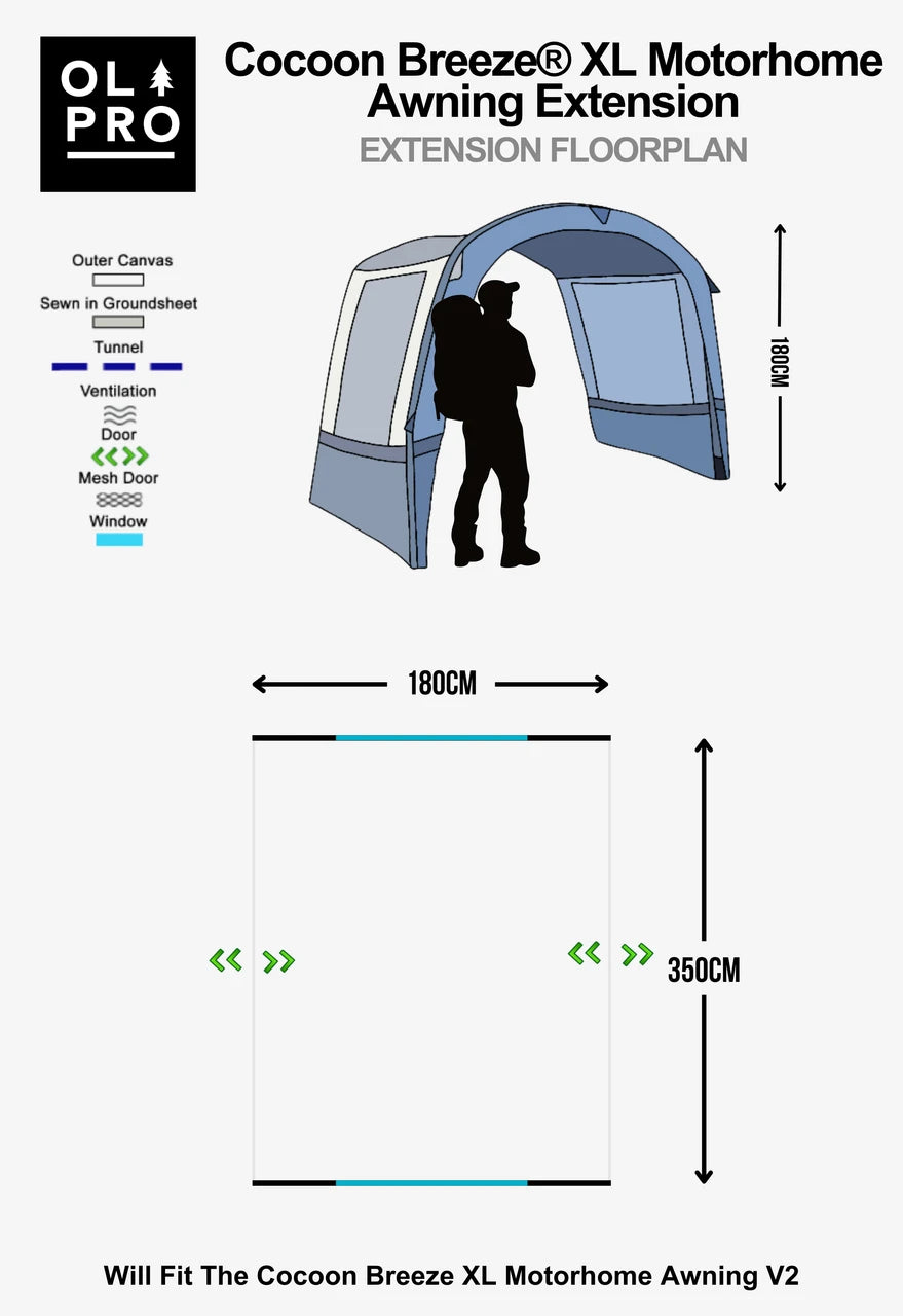 OLPRO Cocoon Breeze® Tall Tunnel Motorhome Awning Extension - Grey- Out & About Live