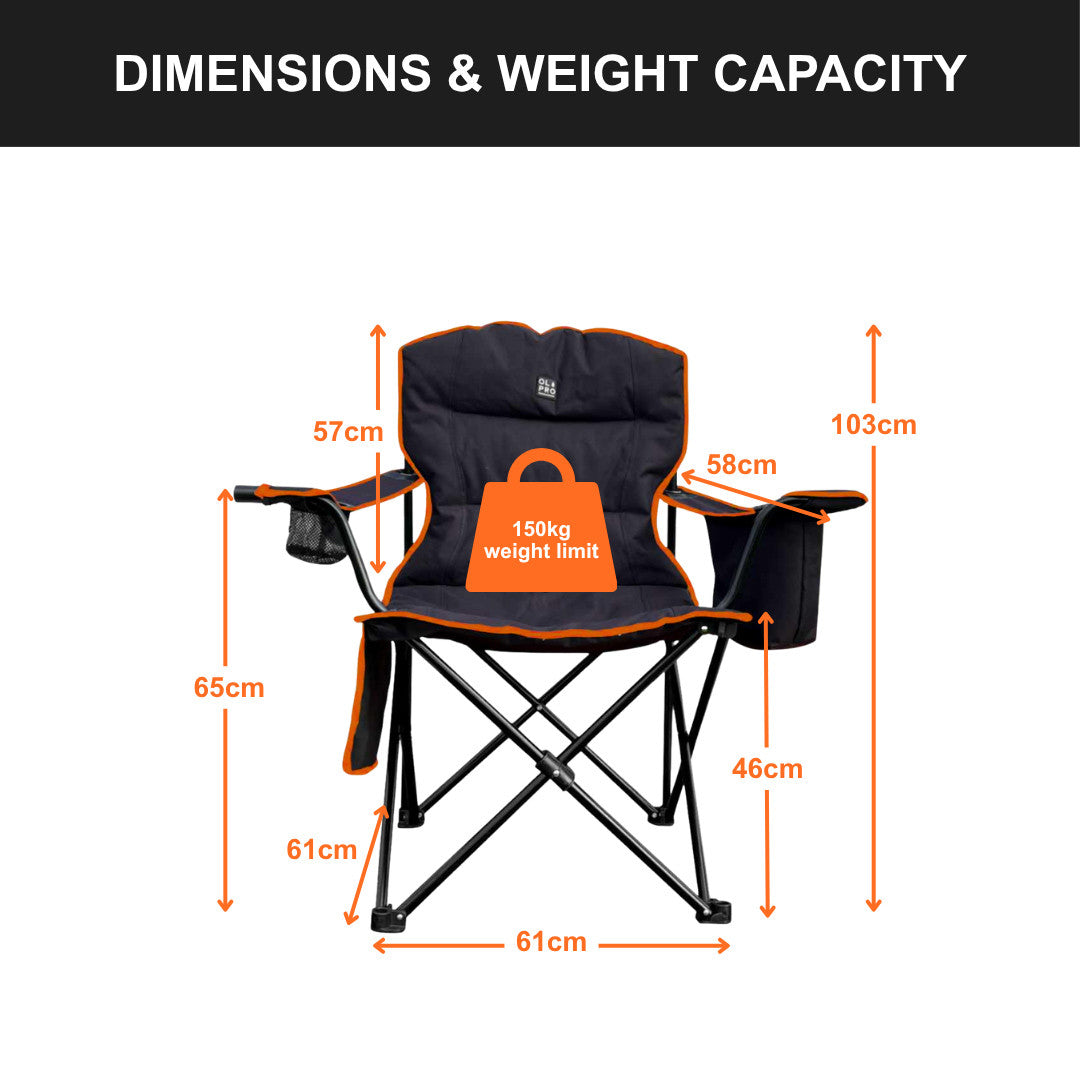 OLPRO Henwick Padded Folding Camp Chair Orange & Black- Out & About Live