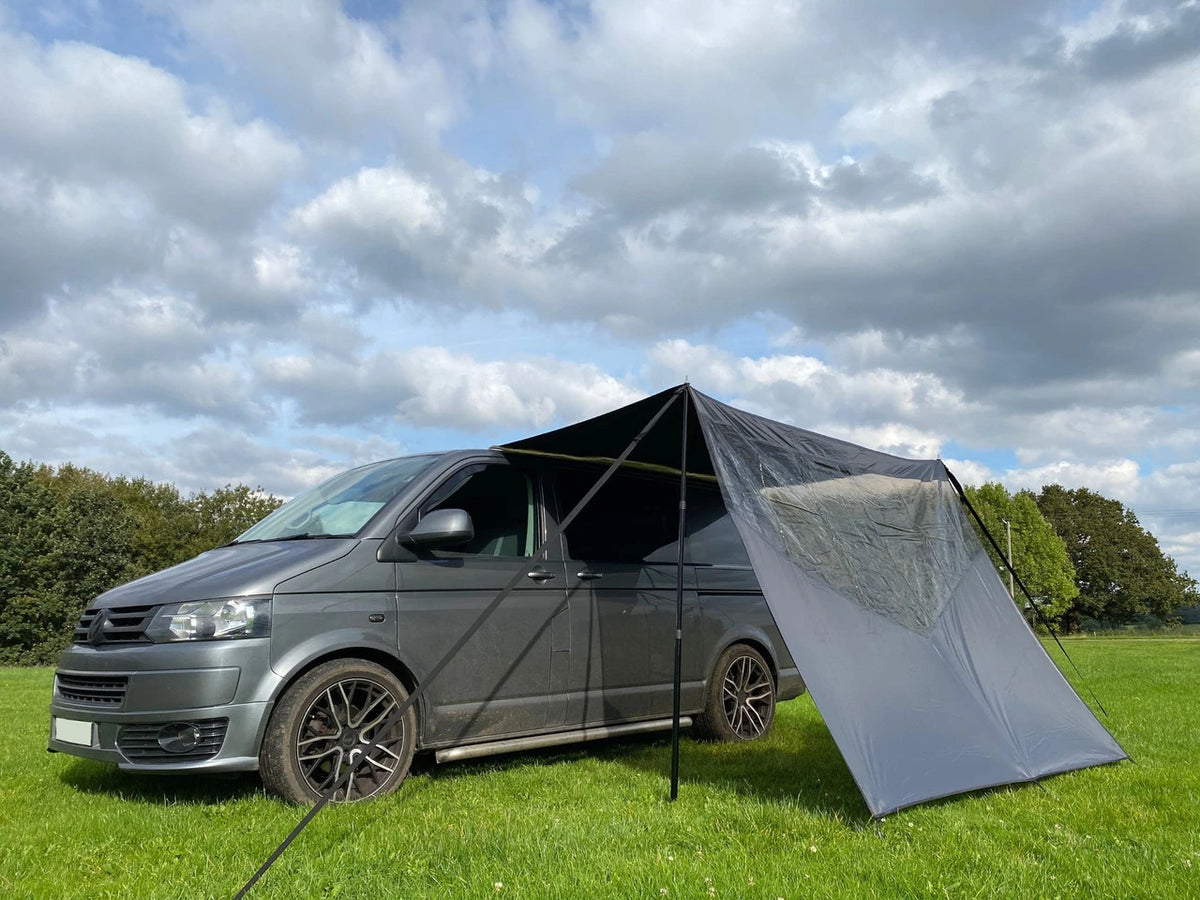 OLPRO Scenic Shade Campervan Canopy with PVC Window- Charcoal- Out & About Live
