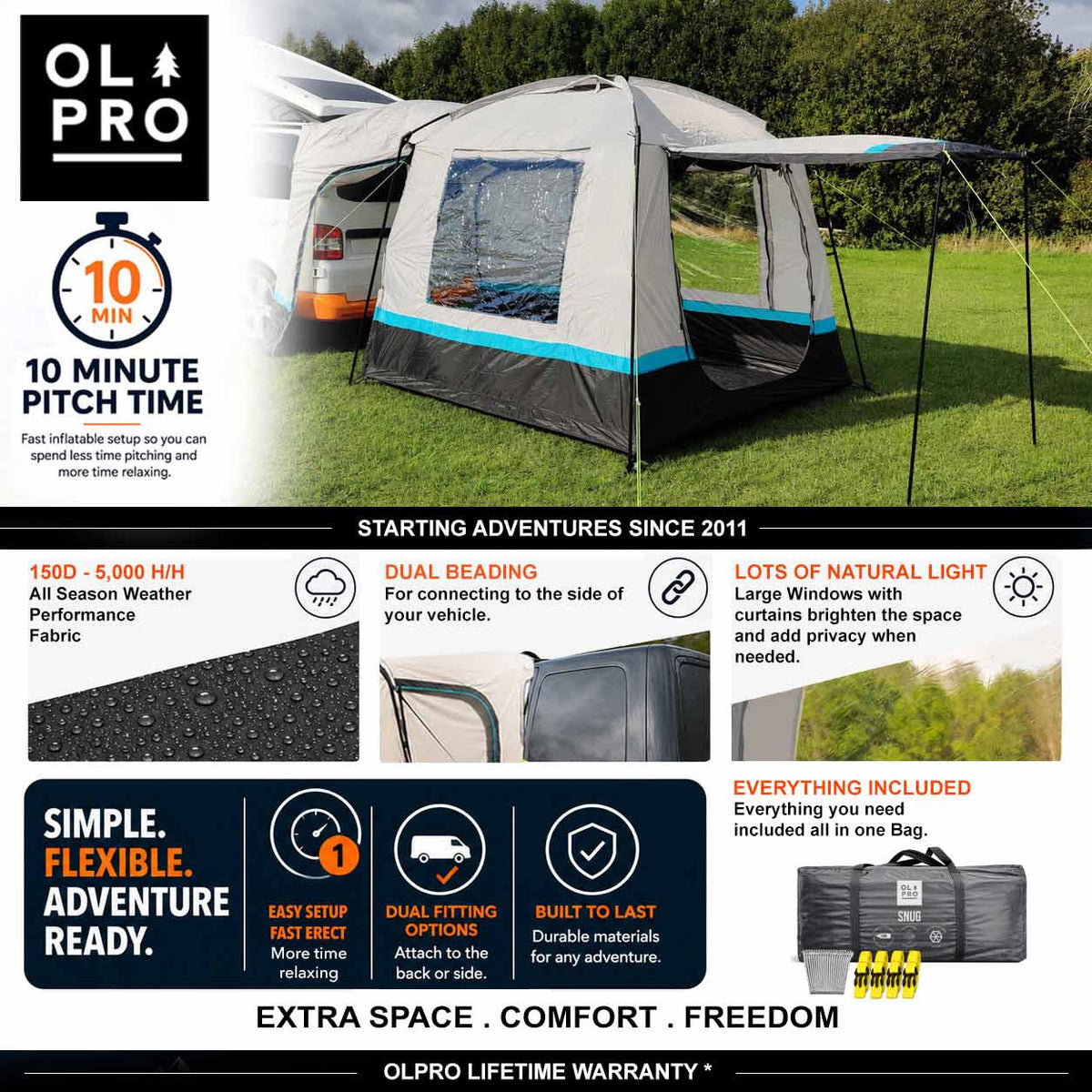 OLPRO Snug Poled Tailgate Campervan Awning- Out & About Live