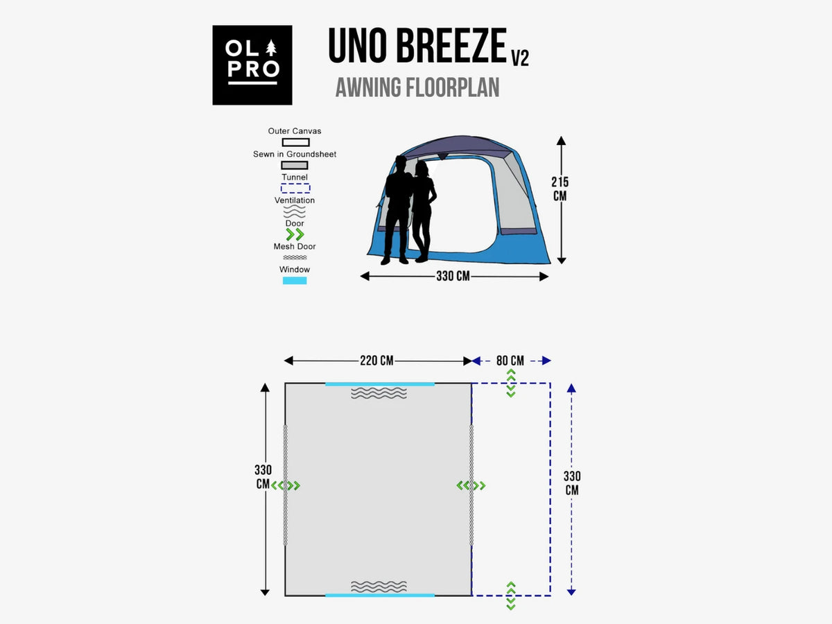 OLPRO Uno Breeze®  Campervan Awning- Blue- Out & About Live